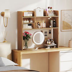 Desktop Bookshelf Countertop Storage Hutch with 6 Shelves-Natural