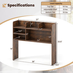 Desktop Bookshelf Countertop Storage Hutch with 6 Shelves-Rustic Brown