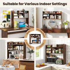 Desktop Bookshelf Countertop Storage Hutch with 6 Shelves-Rustic Brown