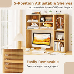 Desktop Bookshelf with 7 Open Cubbies and 3 Adjustable Shelves-Yellow