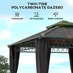 10' x 10' Outdoor Hardtop Gazebo Canopy w/ Double PC Roof, Steel Frame, Nettings, Curtains for Garden Lawn Deck, Black