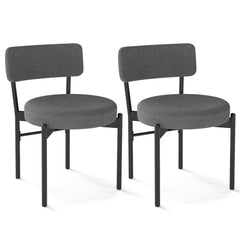 Set of 2 Round Seat Dining Chairs, Grey Sherpa Fleece with 3.5 Inch Cushion and Black Metal Legs, 400 lb