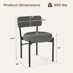 Set of 2 Round Seat Dining Chairs, Grey Sherpa Fleece with 3.5 Inch Cushion and Black Metal Legs, 400 lb
