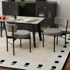 Set of 2 Round Seat Dining Chairs, Grey Sherpa Fleece with 3.5 Inch Cushion and Black Metal Legs, 400 lb