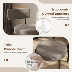 Set of 2 Round Seat Dining Chairs, Grey Sherpa Fleece with 3.5 Inch Cushion and Black Metal Legs, 400 lb