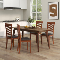 Set of 2 Diagonal Slat Back Dining Chairs, Walnut Finish Rubber Wood with Brown PU Leather Seat