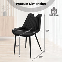 Set of 4 Black PU Leather Dining Chairs with Channel Stitched Back, Built In Handle and Metal Legs