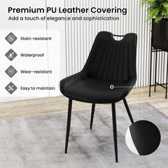 Set of 4 Black PU Leather Dining Chairs with Channel Stitched Back, Built In Handle and Metal Legs