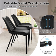 Set of 4 Black PU Leather Dining Chairs with Channel Stitched Back, Built In Handle and Metal Legs