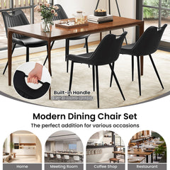 Set of 4 Black PU Leather Dining Chairs with Channel Stitched Back, Built In Handle and Metal Legs