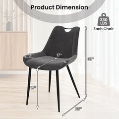 Set of 4 Grey Velvet Dining Chairs with Channel Stitched Back, Built In Handle and Metal Legs