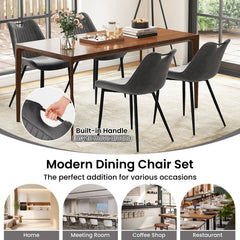 Set of 4 Grey Velvet Dining Chairs with Channel Stitched Back, Built In Handle and Metal Legs