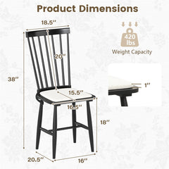 Set of 2 Black Windsor Dining Chairs, Solid Rubber Wood with Removable Linen Seat Cushions, 420 lb