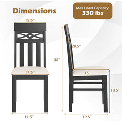 Set of 2 High Back Dining Chairs with Diamond Cut Out Rail, Black Rubber Wood and Cream Faux Linen Seat