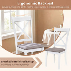 Set of 2 White X Back Dining Chairs, Rubber Wood with Taupe Grey Linen Padded Seat
