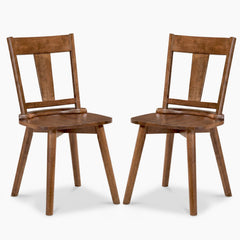 Set of 2 Rustic Walnut Dining Chairs, Solid Rubber Wood with Hip Contoured Wooden Seat, 400 lb