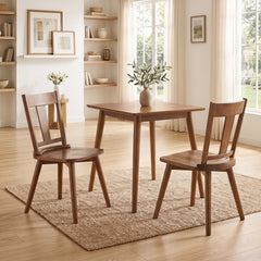 Set of 2 Rustic Walnut Dining Chairs, Solid Rubber Wood with Hip Contoured Wooden Seat, 400 lb