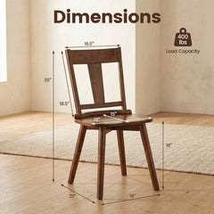 Set of 2 Rustic Walnut Dining Chairs, Solid Rubber Wood with Hip Contoured Wooden Seat, 400 lb