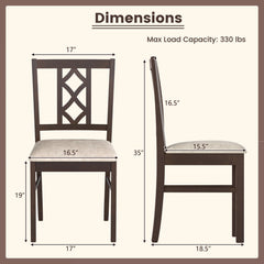 Set of 2 Dining Chairs with Diamond Lattice Back, Espresso Rubber Wood and Beige Faux Linen Seat