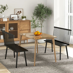 Black Windsor Dining Bench for 2, Solid Rubber Wood with Removable Spindle Back, 440 lb