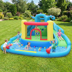 Dinosaur Themed Inflatable Water Slide Park with Double Slides and 950W Air Blower