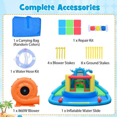 Dinosaur Themed Inflatable Bounce House and Water Park with 860W Air Blower