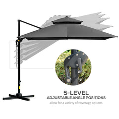 10' x 10' Cantilever Patio Umbrella, Double Top Square Offset Umbrella with 360° Rotation, 5 Adjustable Tilt Angles, Umbrella Cover, Aluminum Pole and Ribs, Light Blue