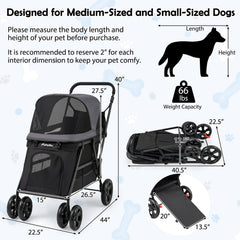 Dog Stroller for Medium Small Senior Elderly Dogs with Dual Entry-Black