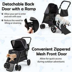 Dog Stroller for Medium Small Senior Elderly Dogs with Dual Entry-Black