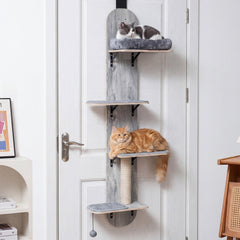 Grey Over the Door Cat Climber with a Jute Post and Washable Pads