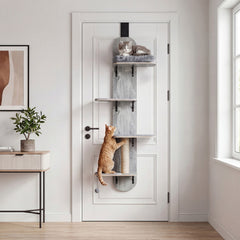 Grey Over the Door Cat Climber with a Jute Post and Washable Pads