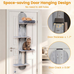 Grey Over the Door Cat Climber with a Jute Post and Washable Pads