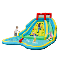 Double Side Inflatable Water Park with Two Slides and Climbing Wall, No Blower
