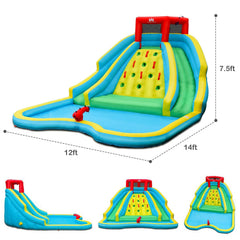 Double Side Inflatable Water Park with Two Slides and Climbing Wall, No Blower