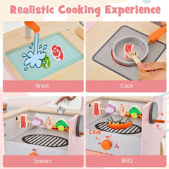 Double Sided Pink Play Kitchen with Canopy, Folding Diner Table and Two Stools
