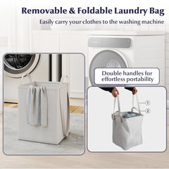 Double Tilt-Out Laundry Hamper Cabinet with 2 Drawers and Removable Laundry Bags-White