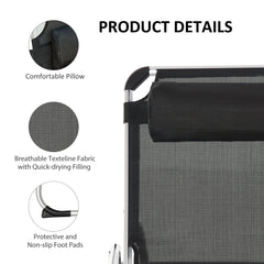 Folding Lounge Chair, Patio Lounger with Headrest, 5-Level Adjustable Backrest, and Aluminum Frame, Black