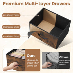 Dresser Nightstand with 5 Roomy Fabric Drawers for Bedroom-Rustic Brown