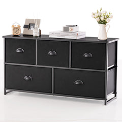 Dresser Storage Tower with 5 Foldable Cloth Storage Cubes-Black