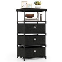 Dresser with 3/4 Drawers Fabric Storage Tower with Wood Top and Metal Frame-M