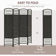 4 Panel Folding Room Divider, Portable Privacy Screen, Wave Fiber Room Partition for Home Office, Black