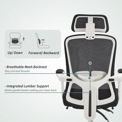 Ergonomic Office Chair, Mesh Reclining Desk Chair with Adjustable Lumbar Support, Headrest, Beige