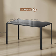 Rectangular Kitchen Table for 4 People, Dining Table with Tabletop Tempered Glass for Dining Room, Living Room, Black