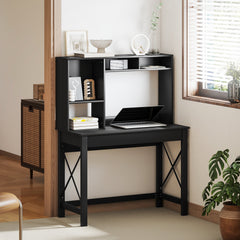 Computer Desk with Hutch, Home Office Table with Storage Shelves and Open Compartments for Writing, Work, Brown