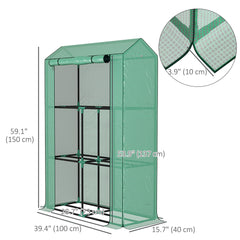 Mini Greenhouse with 3 Tier Shelves, 3 Roll-Up Doors for Indoor Outdoor, Green