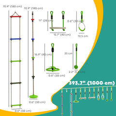 Obstacle course for Kids, with 10-Piece Slackline Kit with Monkey Bars, Gym Rings, Rope Ladder, Nest Swing, Hanging Tray