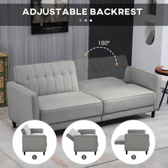Convertible Bed with Couch, Button Tufted Fabric Sofa Bed with Adjustable Back for Living Room, Charcoal Grey