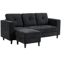 Sectional Sofa, L Shaped Couch with Changeable Chaise, Wooden Legs, Black
