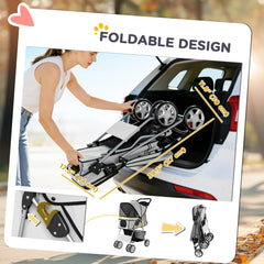 Pet Stroller with Reflective Strips, Foldable Cat Stroller with 360° Swivel Wheels for Small Dogs and Cats, Blue