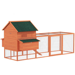 137" Wooden Chicken Coop with Chicken Run, Nesting Box, Dark Grey